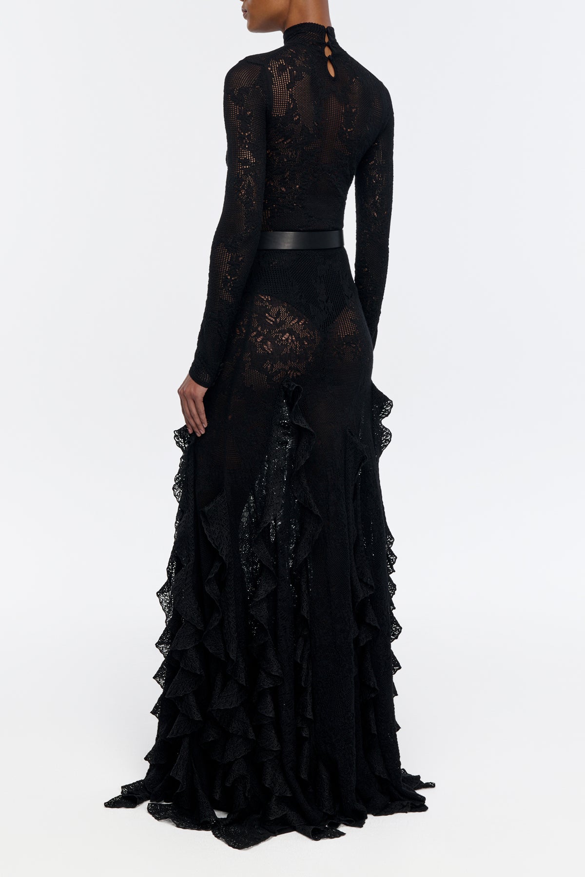 Feal Pointelle Knit Lace Bodysuit in Black Silk Merino Wool