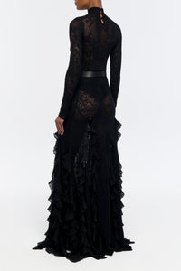 Feal Pointelle Knit Lace Bodysuit in Black Silk Merino Wool
