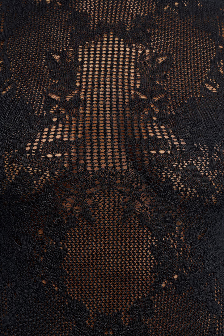 Feal Pointelle Knit Lace Bodysuit in Black Silk Merino Wool