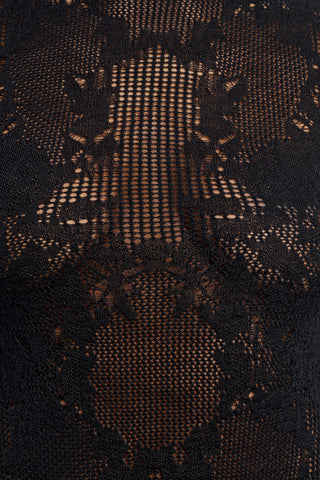 Waite Pointelle Knit Lace Top in Black Silk Merino Wool