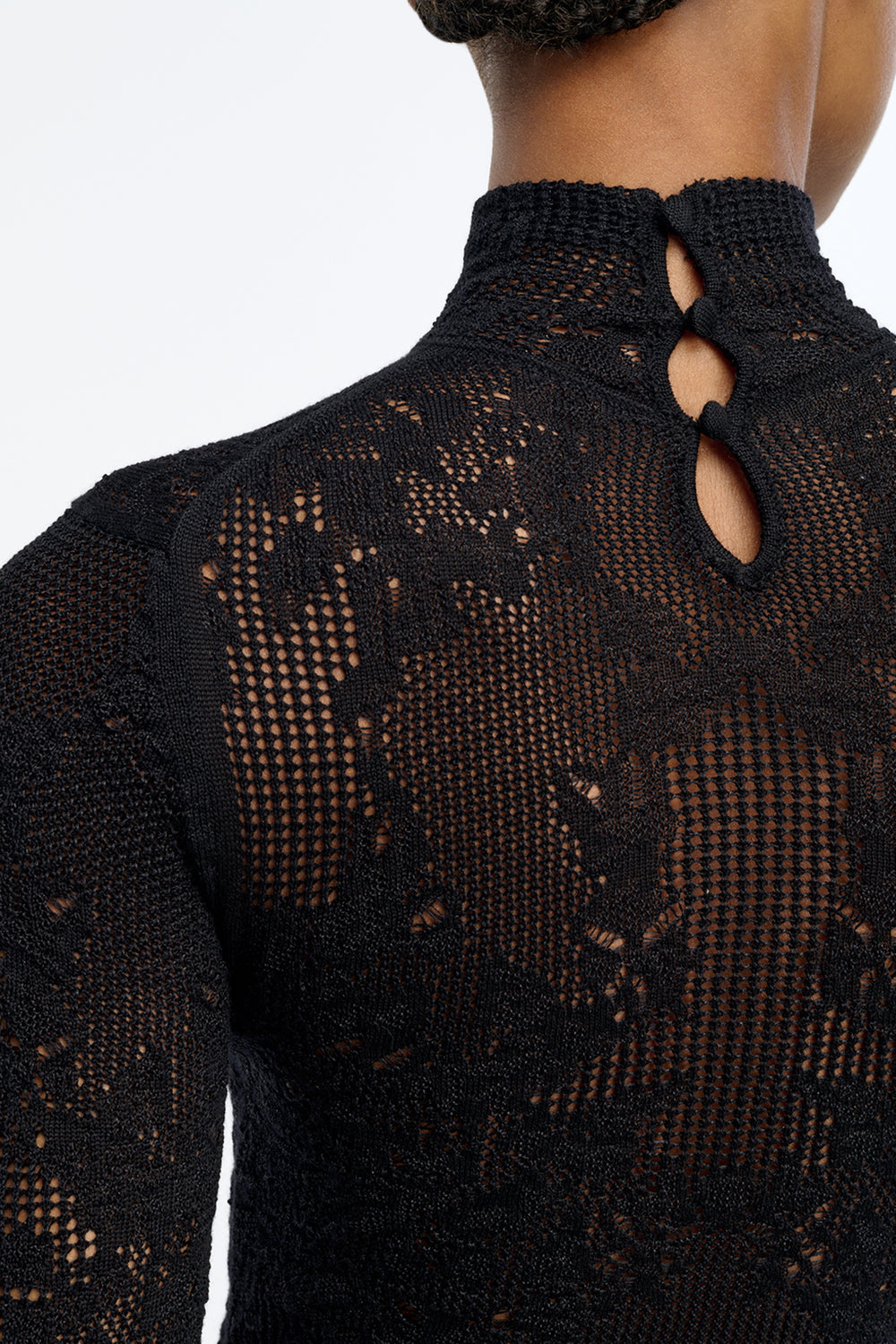 Feal Pointelle Knit Lace Bodysuit in Black Silk Merino Wool