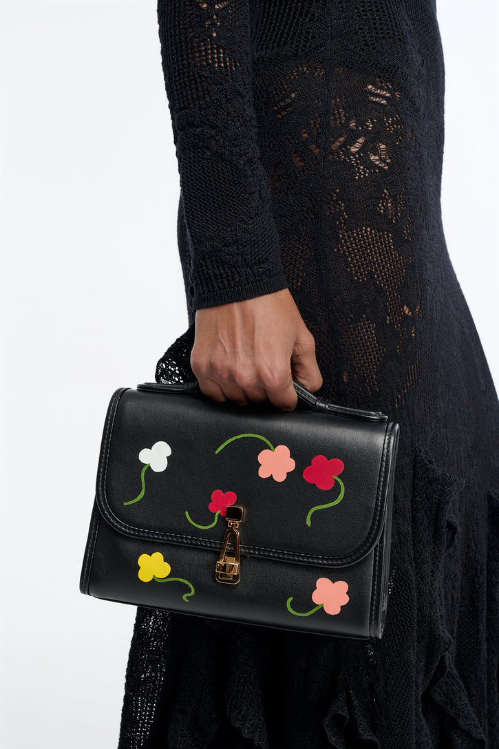 Hand Painted Small Leonora Flap Bag in Floral Multi Leather
