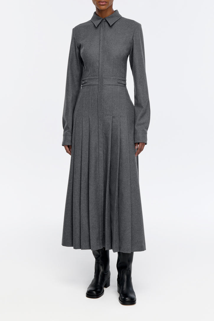 Ethel Shirtdress in Smoke Wool Cashmere Flannel