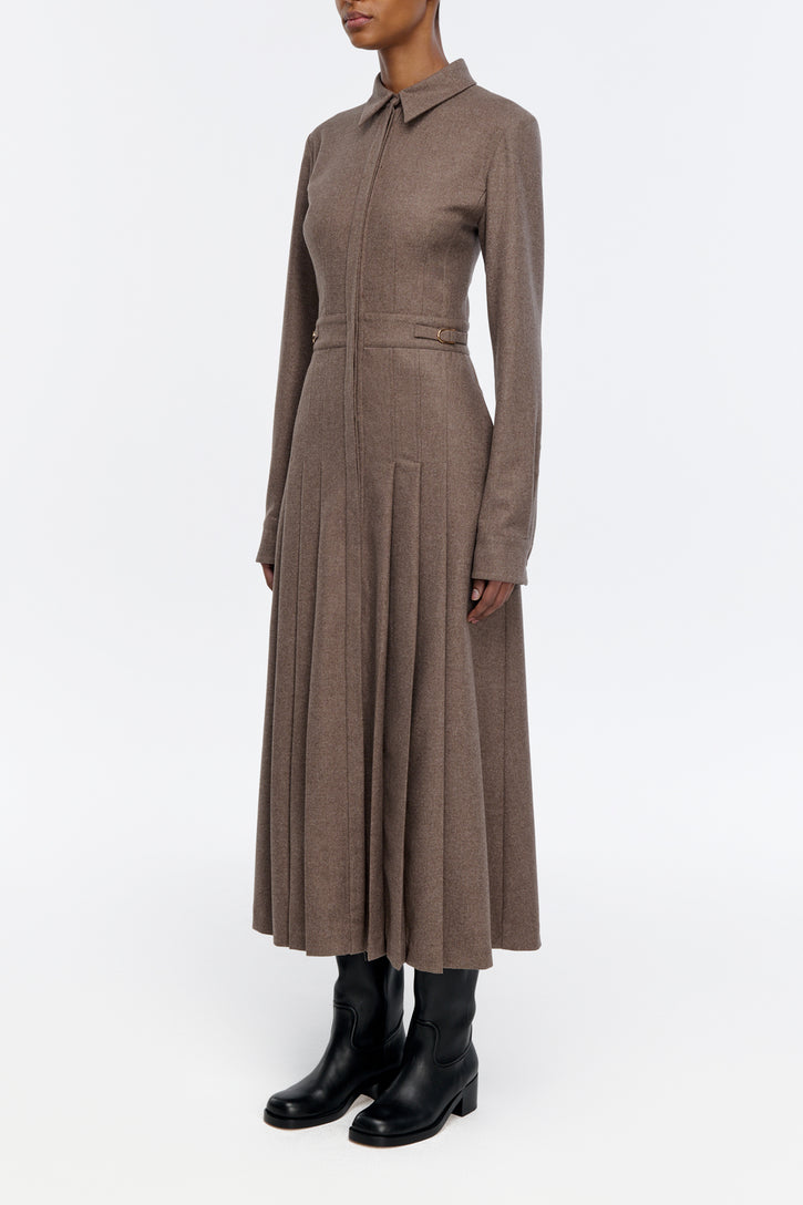 Ethel Shirtdress in Walnut Wool Cashmere Flannel