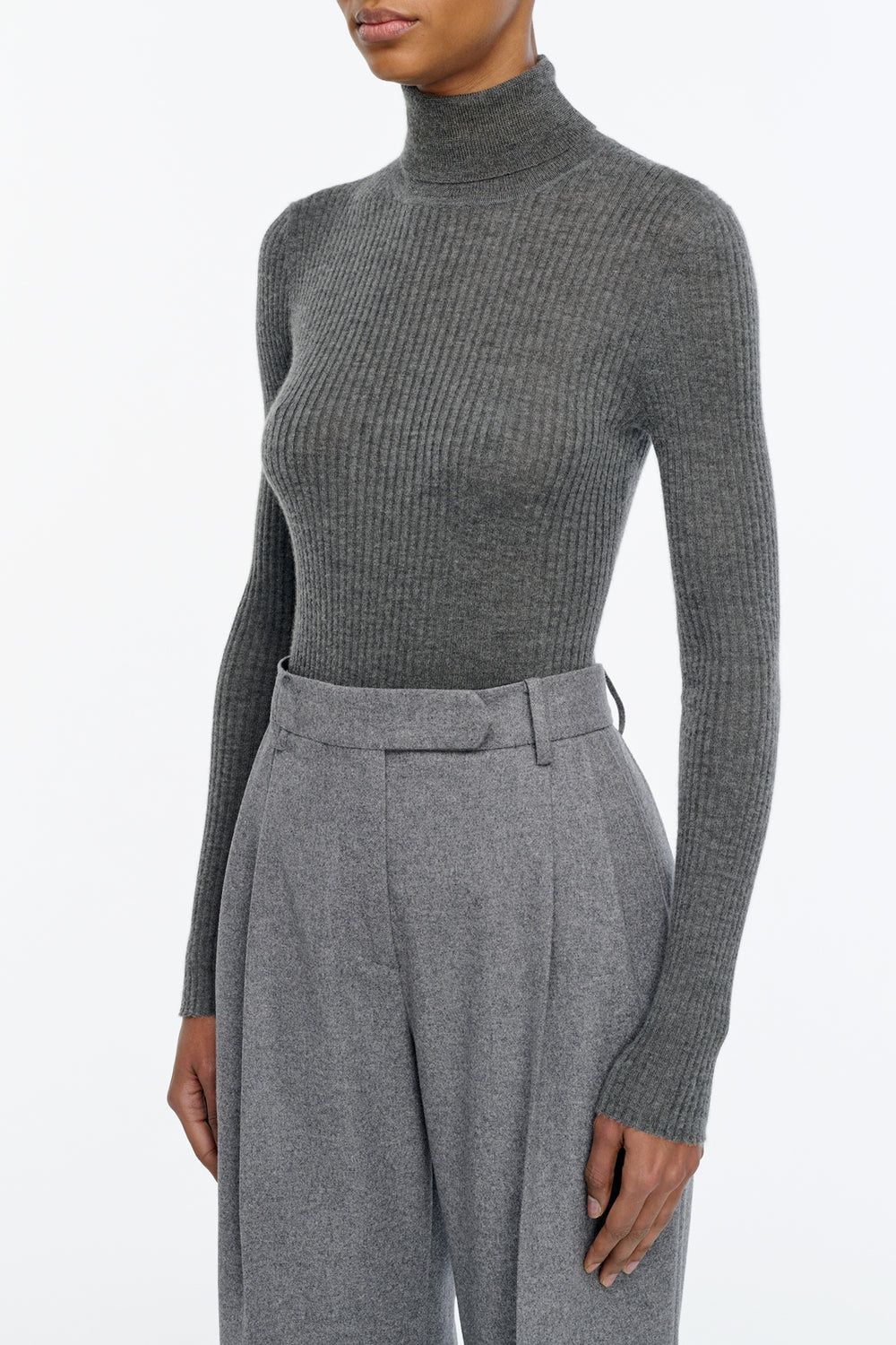 Peppe Knit Turtleneck Sweater in Smoke Cashmere