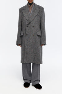 Mcaffrey Coat in Charcoal Cashmere Wool Herringbone