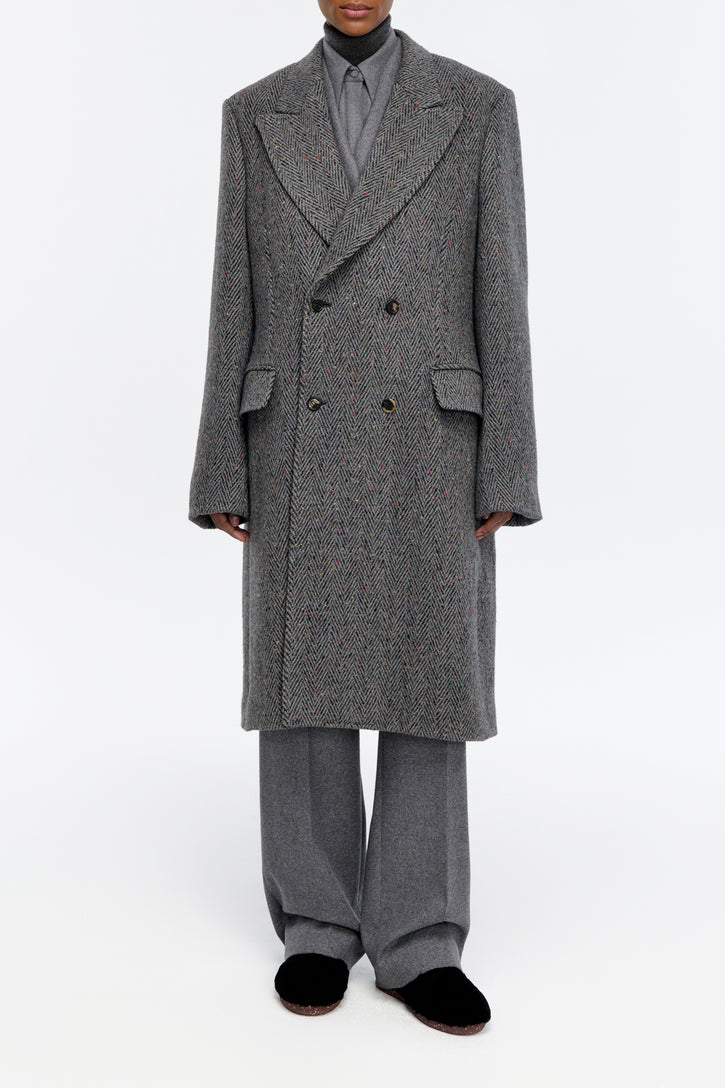 Mcaffrey Coat in Charcoal Multi Cashmere Wool Herringbone