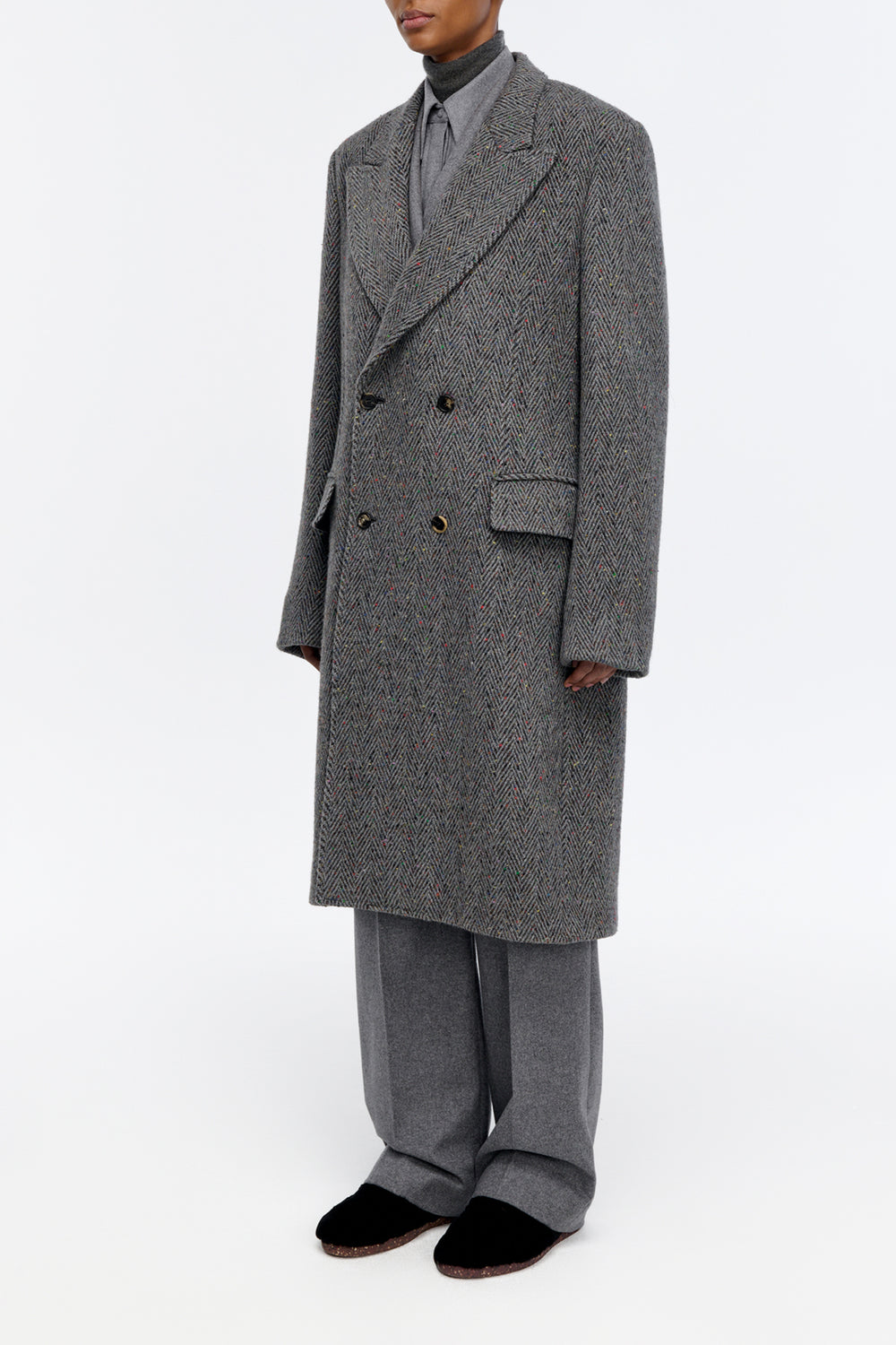 Mcaffrey Coat in Charcoal Multi Cashmere Wool Herringbone