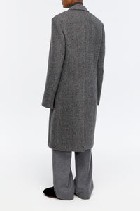 Mcaffrey Coat in Charcoal Cashmere Wool Herringbone