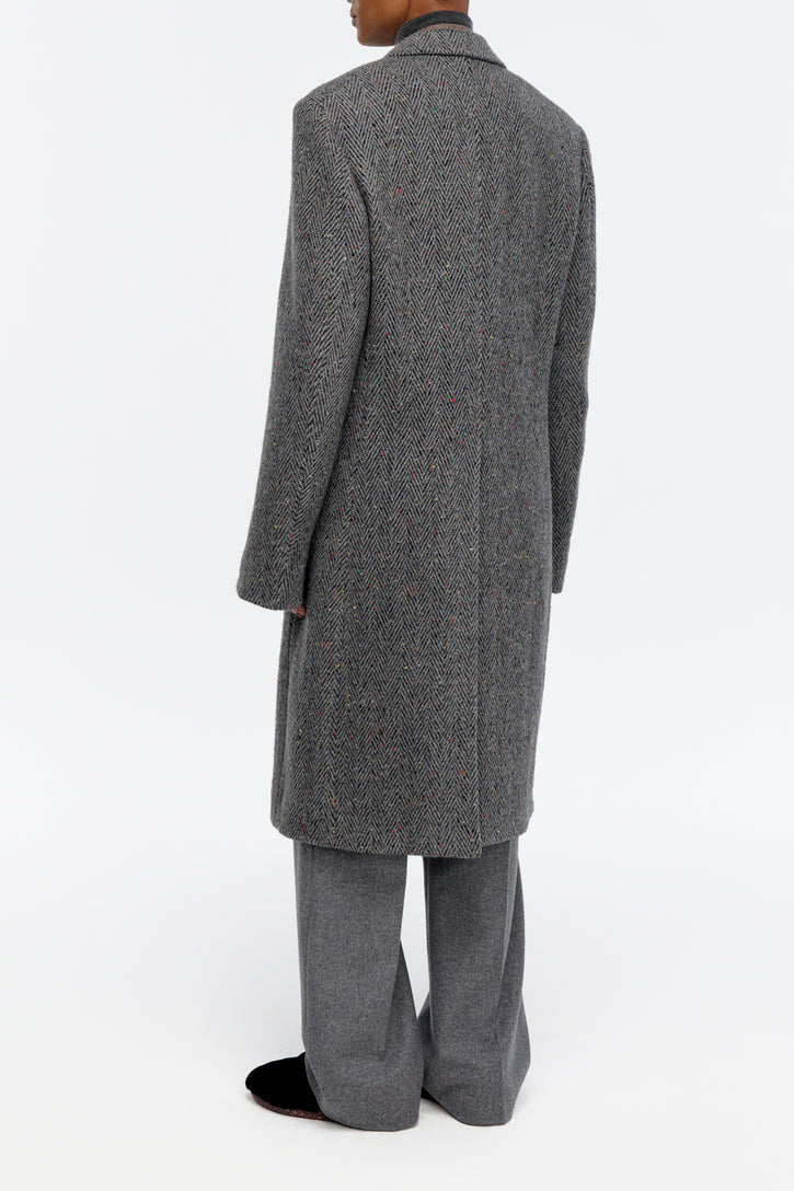 Mcaffrey Coat in Charcoal Cashmere Wool Herringbone