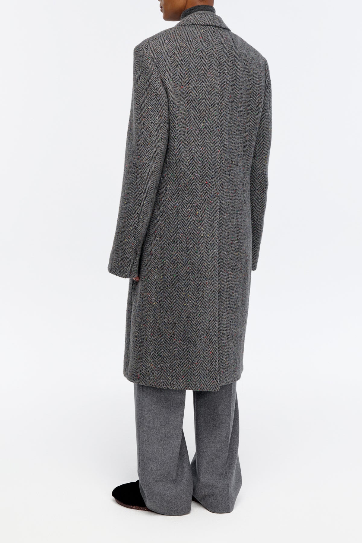 Mcaffrey Coat in Charcoal Multi Cashmere Wool Herringbone
