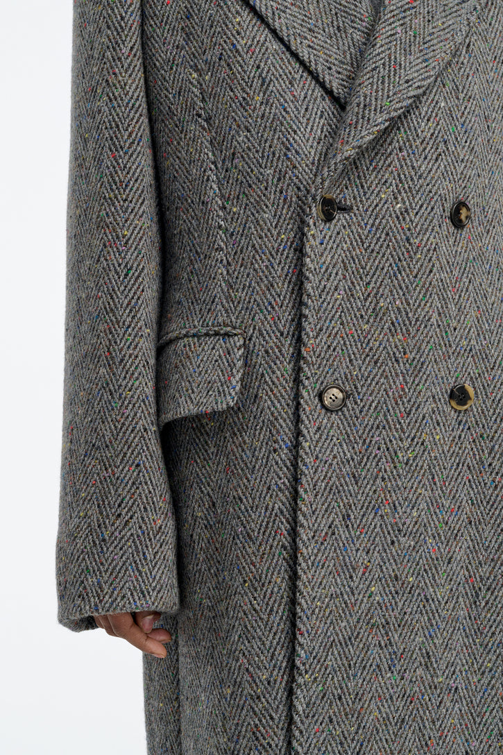Mcaffrey Coat in Charcoal Multi Cashmere Wool Herringbone