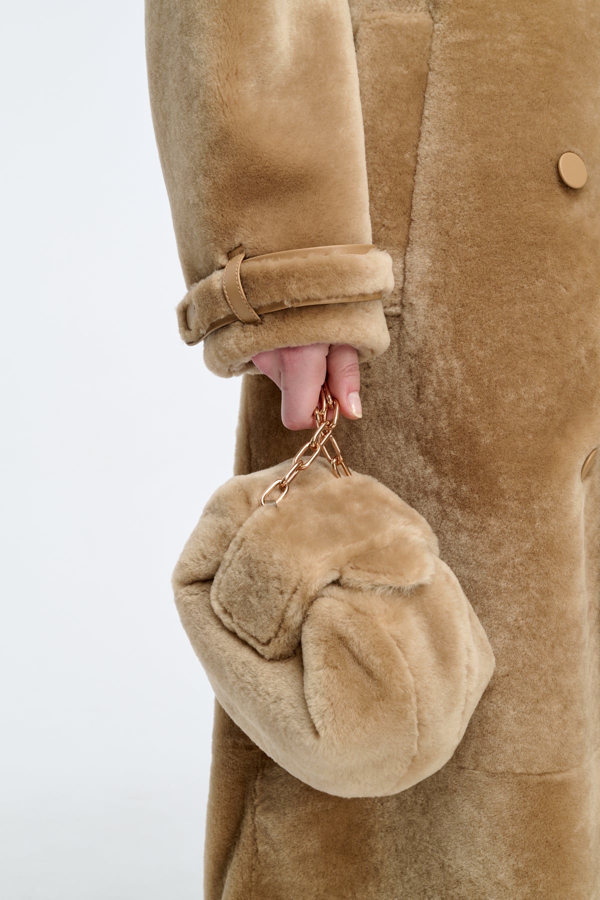 Soft Demi Clutch with Chain in Champagne Shearling