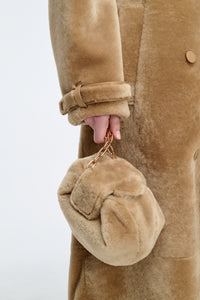 Soft Demi Clutch with Chain in Champagne Shearling