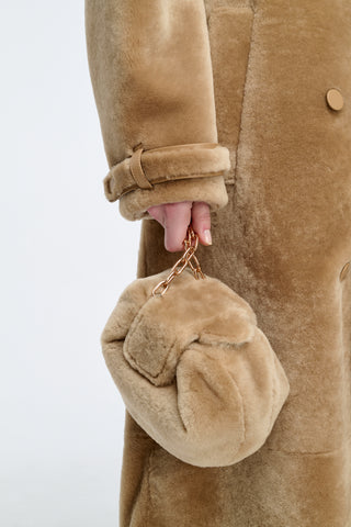 Soft Demi Clutch with Chain in Champagne Shearling