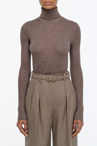 Peppe Knit Turtleneck in Walnut Cashmere Silk