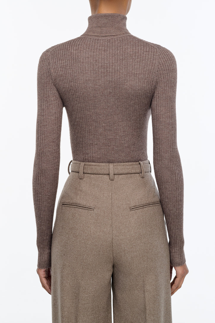 Peppe Knit Turtleneck in Walnut Cashmere Silk