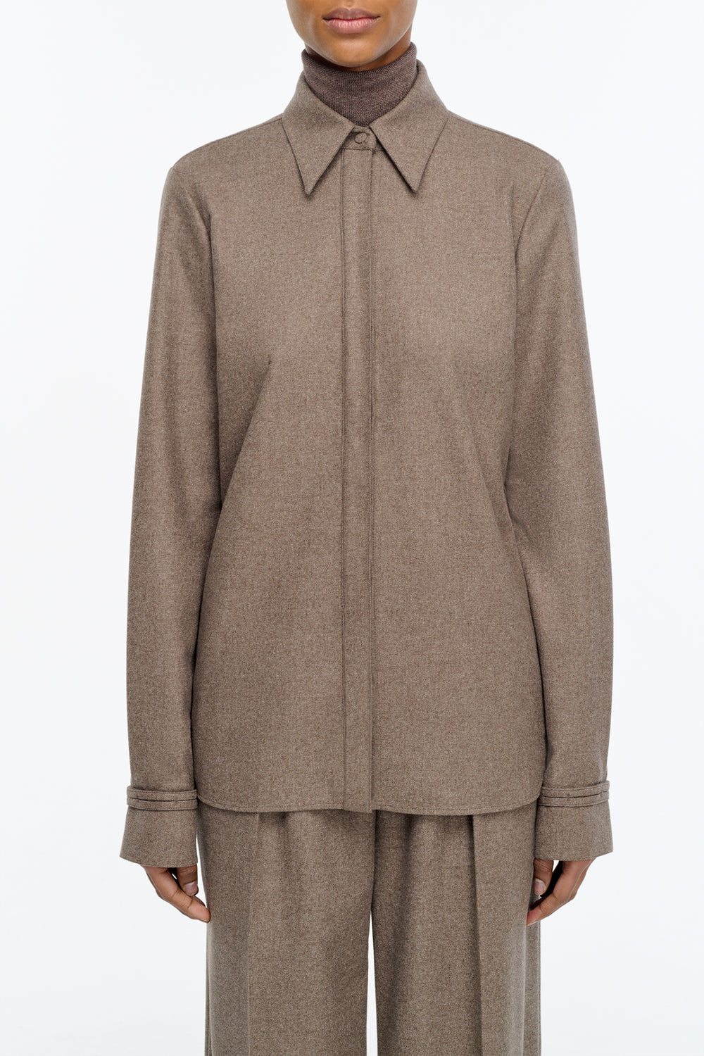 Cruz Shirt in Walnut Cashmere Wool Flannel