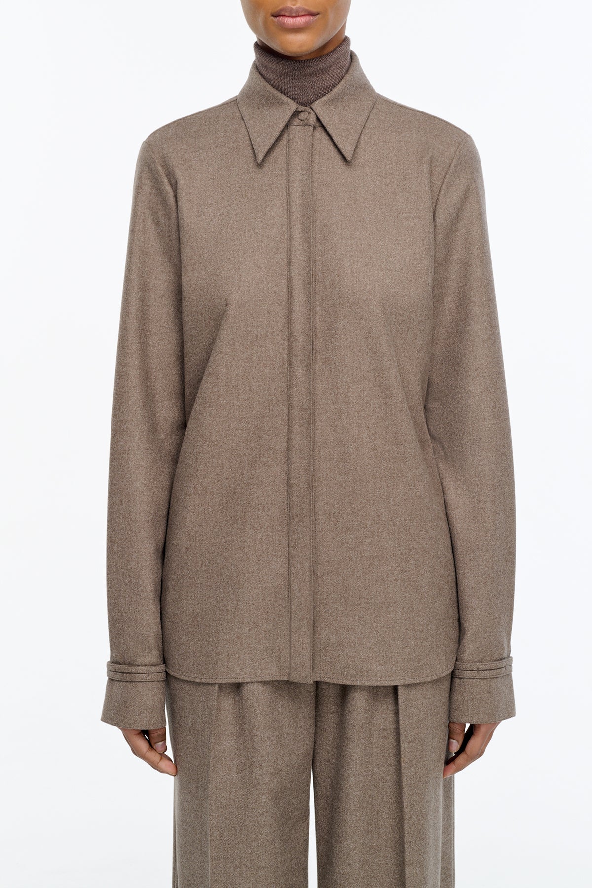 Cruz Shirt in Walnut Cashmere Wool Flannel