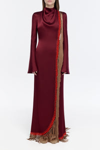 Anne Macrame Dress in Bordeaux Silk Satin