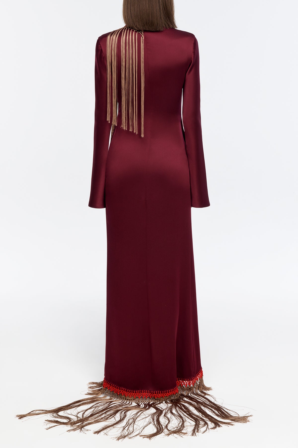 Anne Macrame Dress in Bordeaux Silk Satin