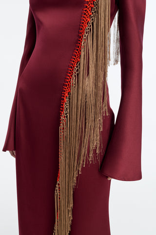 Anne Dress in Bordeaux Silk Satin with Silk Macrame
