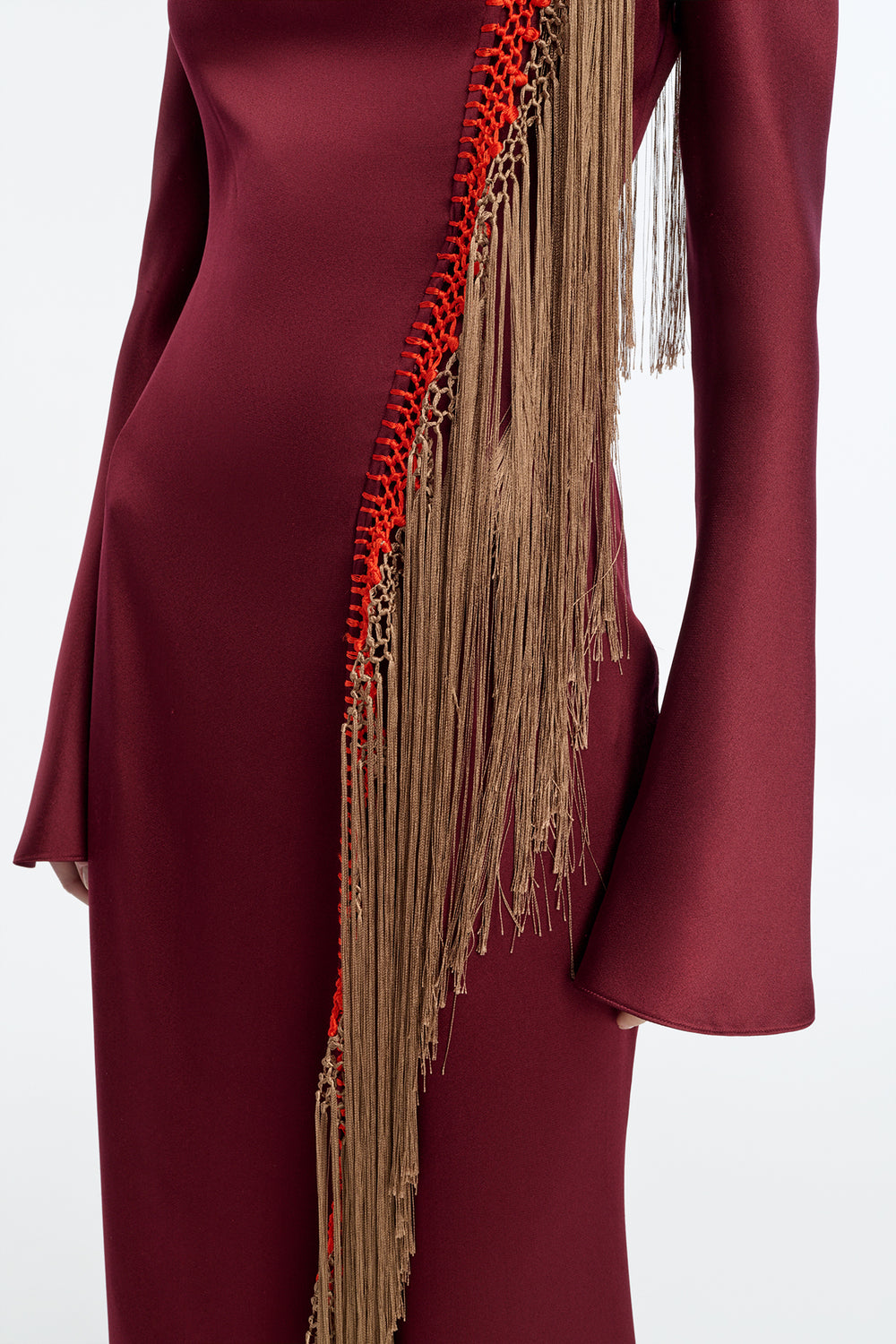 Anne Macrame Dress in Bordeaux Silk Satin