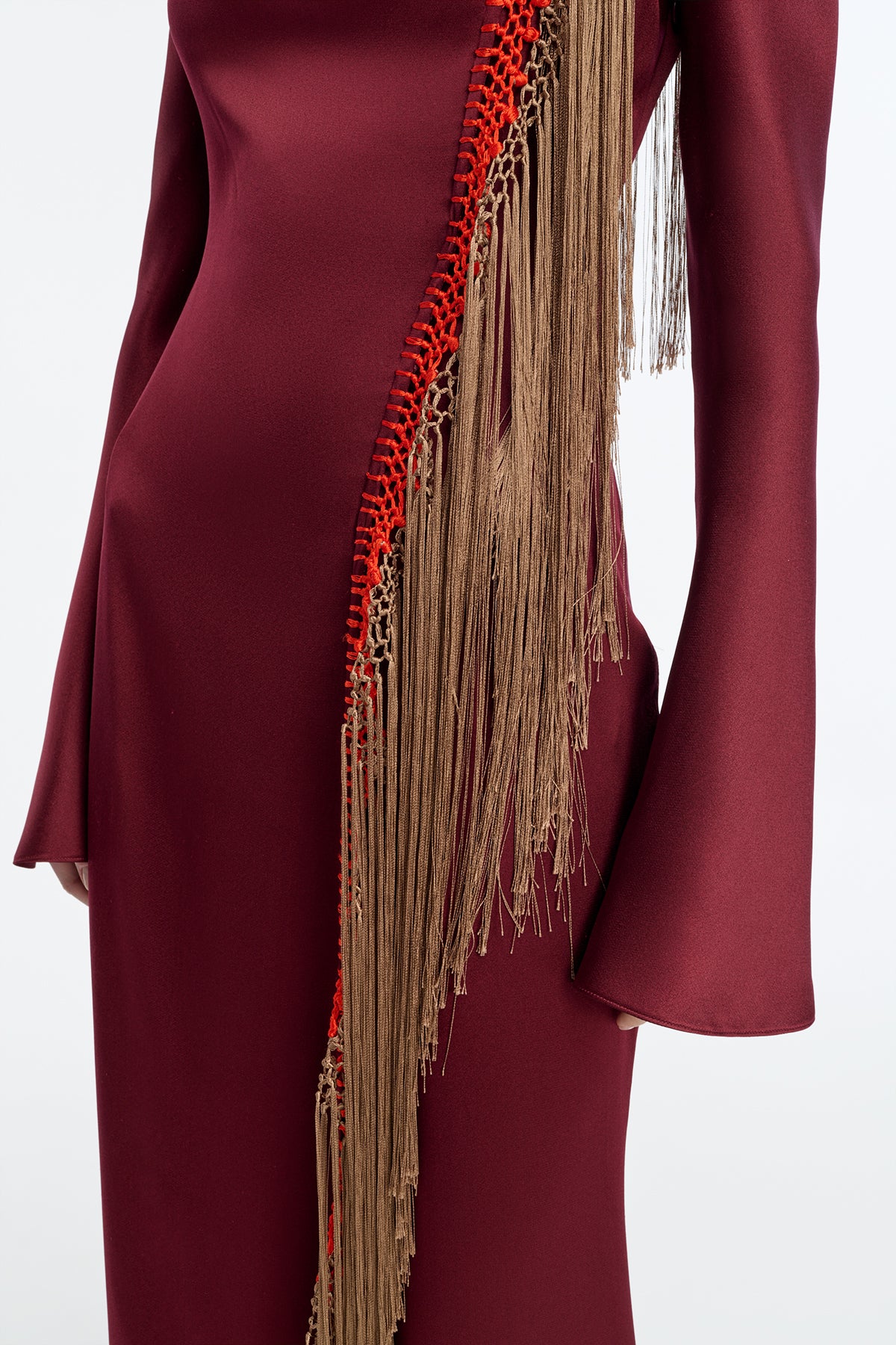 Anne Macrame Dress in Bordeaux Silk Satin