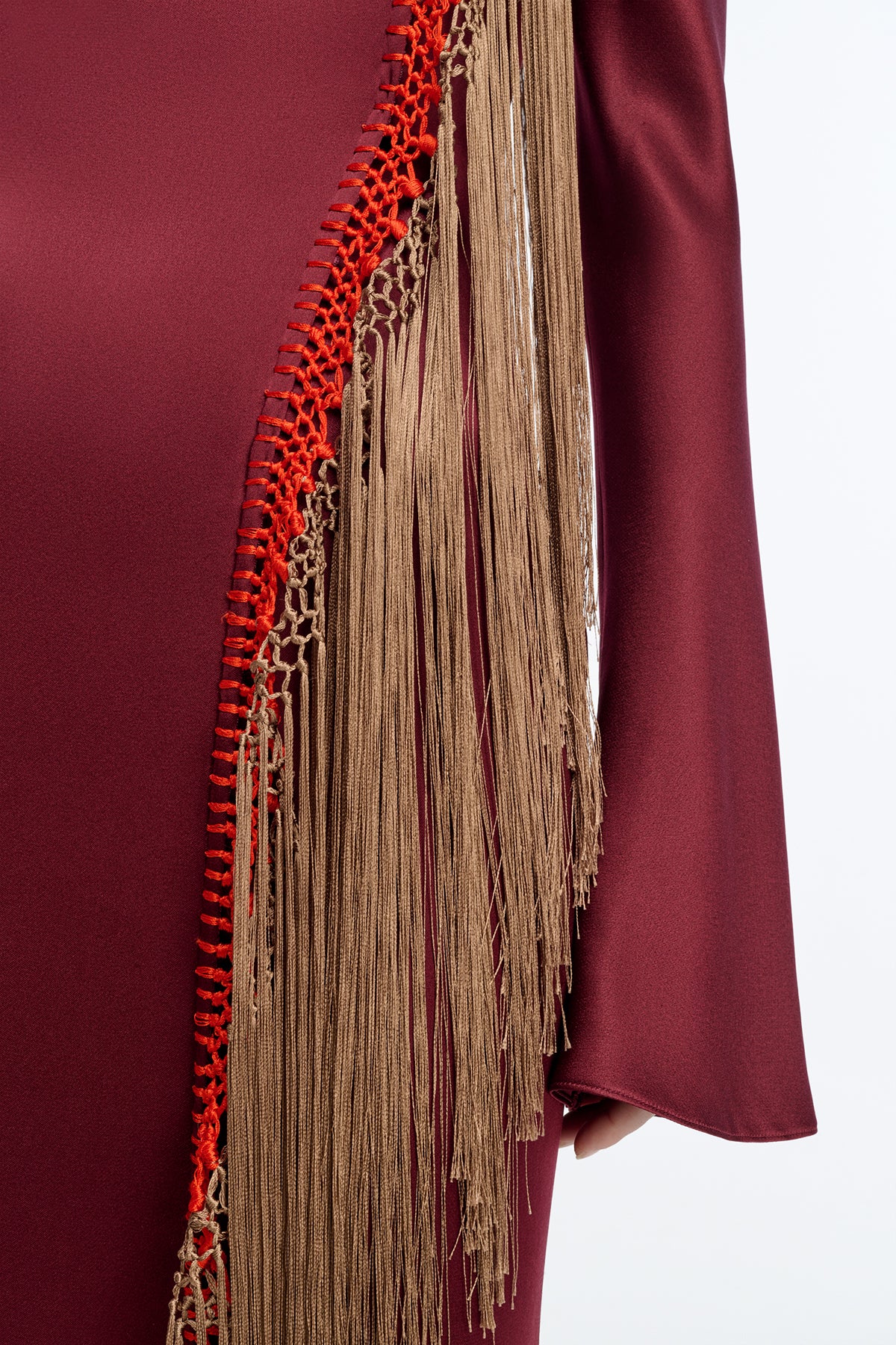 Anne Macrame Dress in Bordeaux Silk Satin