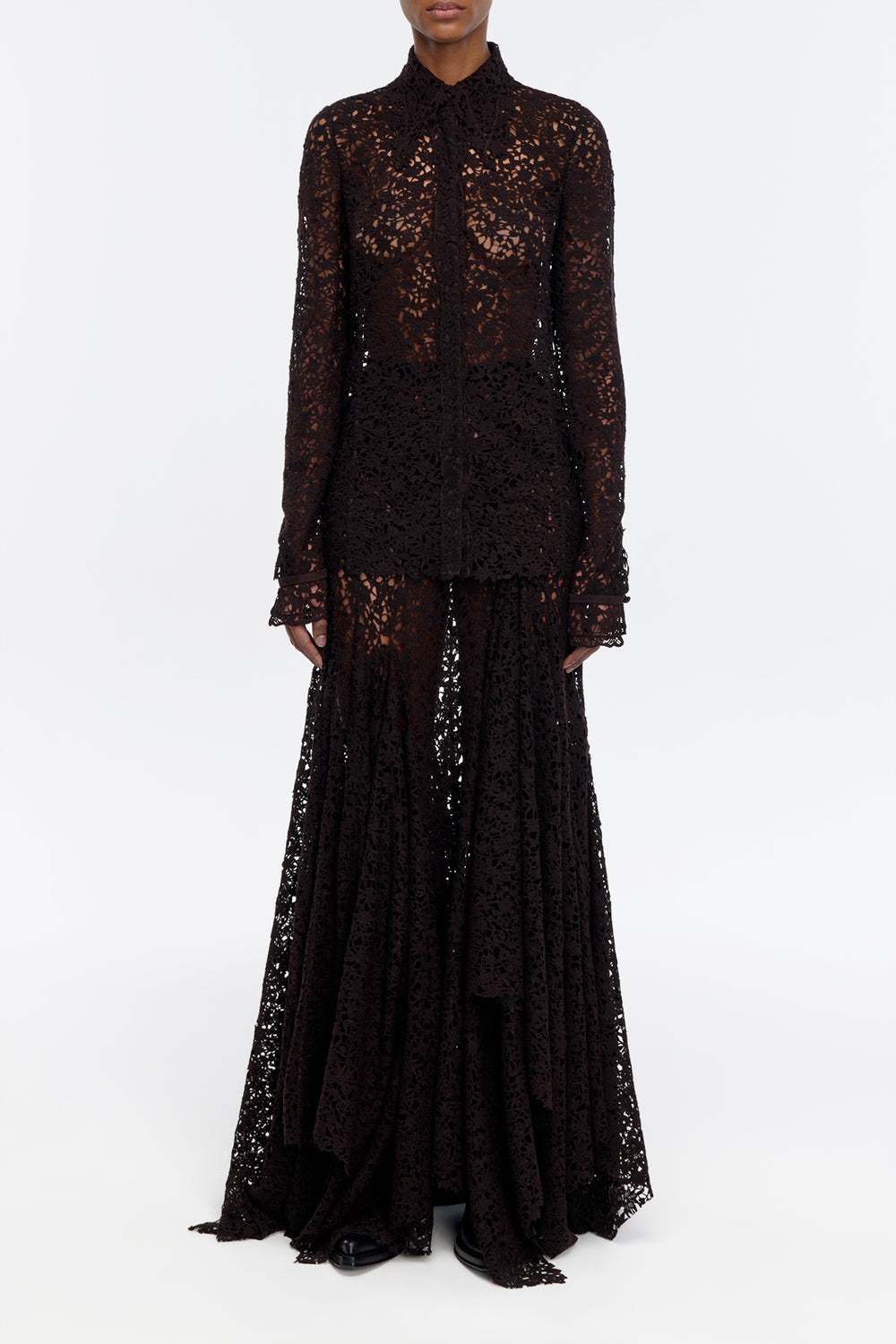 Vera Shirt in Chocolate Floral Cashmere Lace