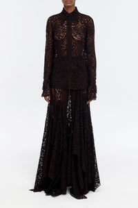 Vera Shirt in Chocolate Floral Cashmere Lace