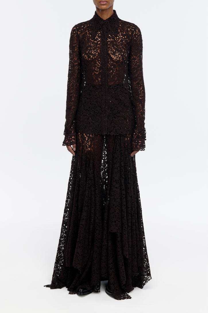 Vera Shirt in Chocolate Floral Cashmere Lace