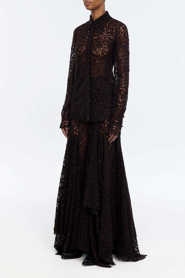 Vera Shirt in Chocolate Floral Cashmere Lace