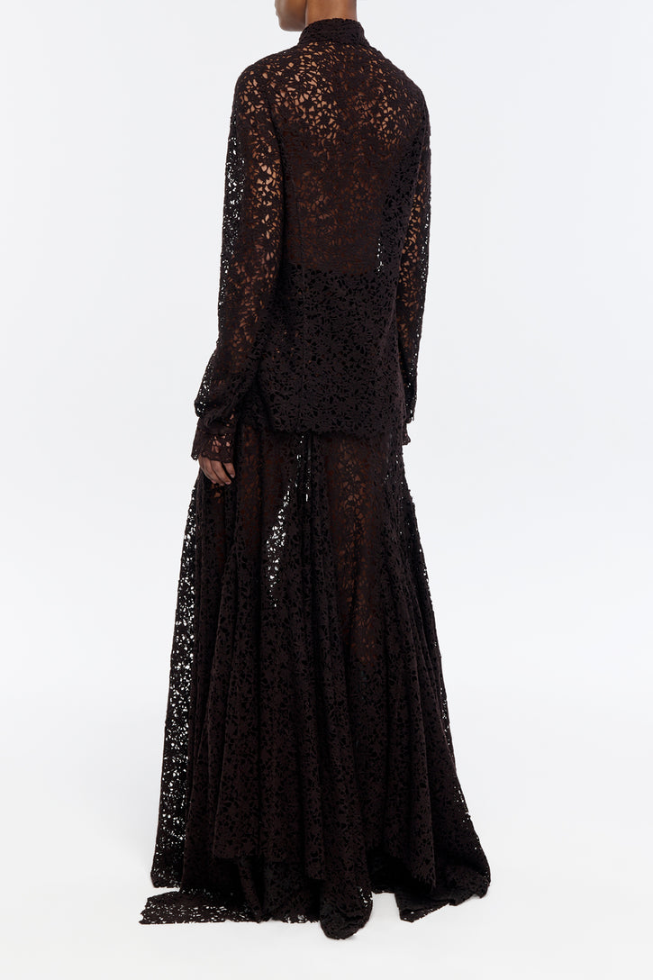 Vera Shirt in Chocolate Floral Cashmere Lace