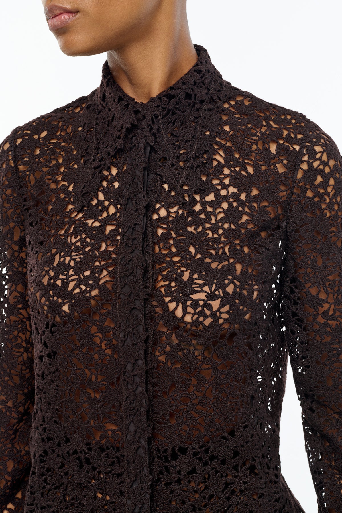 Vera Shirt in Chocolate Floral Cashmere Lace