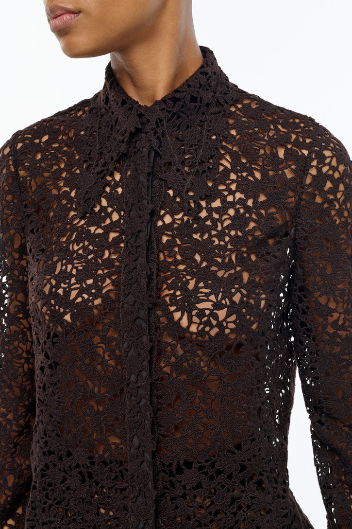 Vera Shirt in Chocolate Floral Cashmere Lace