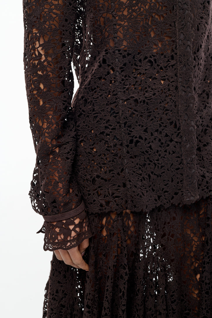 Vera Shirt in Chocolate Floral Cashmere Lace