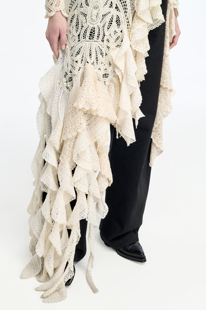 Nimbus Crochet Lace Top in Ivory Cashmere with Custom Ruffles