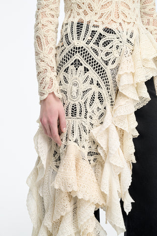 Nimbus Crochet Lace Top in Ivory Cashmere with Custom Ruffles