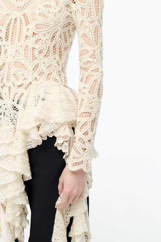 Nimbus Crochet Lace Top in Ivory Cashmere with Custom Ruffles