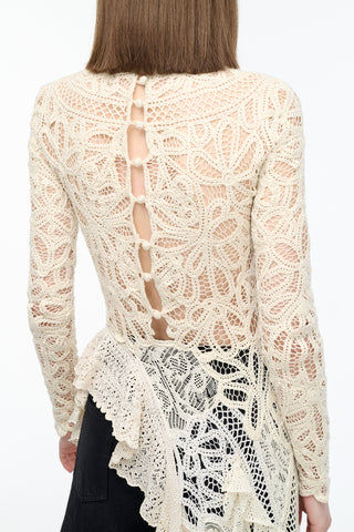 Nimbus Crochet Lace Top in Ivory Cashmere with Custom Ruffles