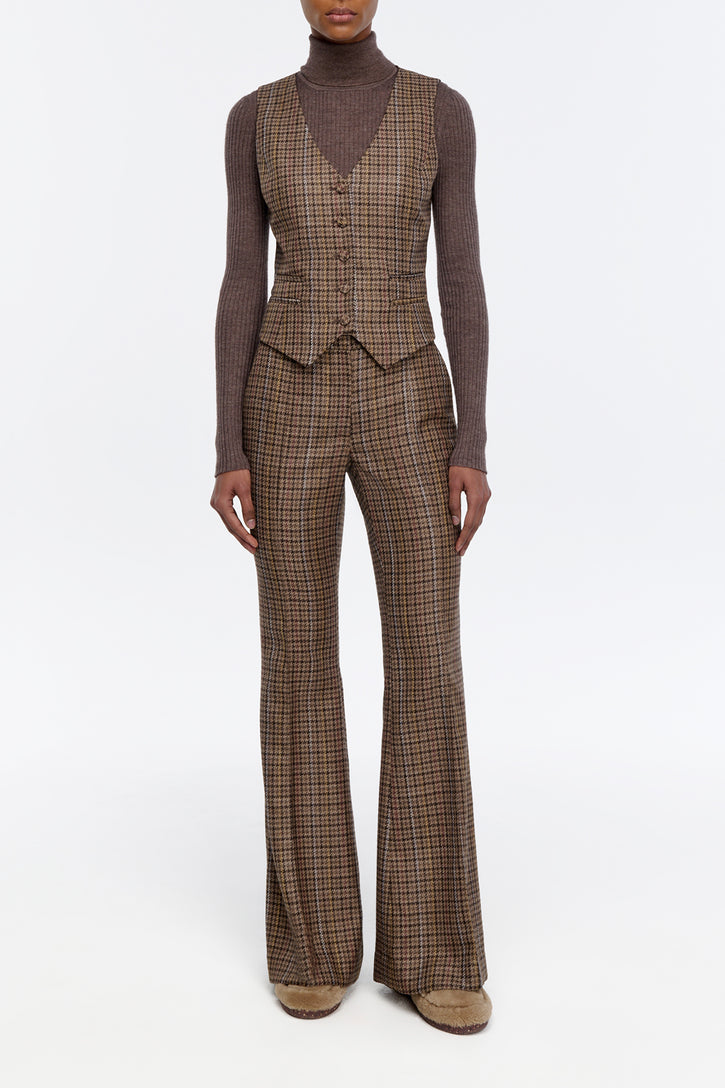 Coleridge Vest in Camel Multi Wool Silk Houndstooth