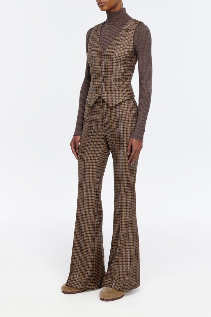 Coleridge Vest in Camel Multi Wool Silk Houndstooth