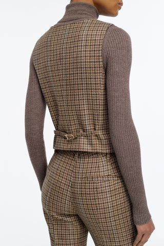 Rhein Pant in Camel Multi Wool Silk Houndstooth