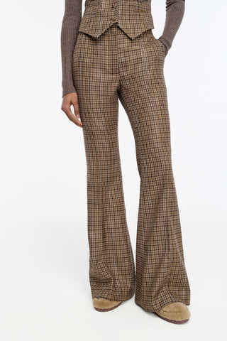 Rhein Pant in Camel Multi Wool Silk Houndstooth