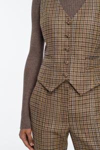Coleridge Vest in Camel Multi Wool Silk Houndstooth