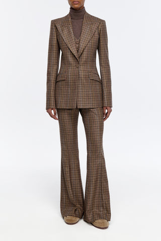 Leiva Blazer in Camel Multi Wool Silk Houndstooth