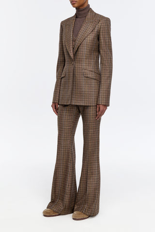 Leiva Blazer in Camel Multi Wool Silk Houndstooth