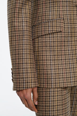 Leiva Blazer in Camel Multi Wool Silk Houndstooth