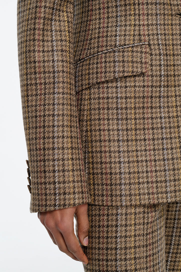 Leiva Blazer in Camel Multi Wool Silk Houndstooth
